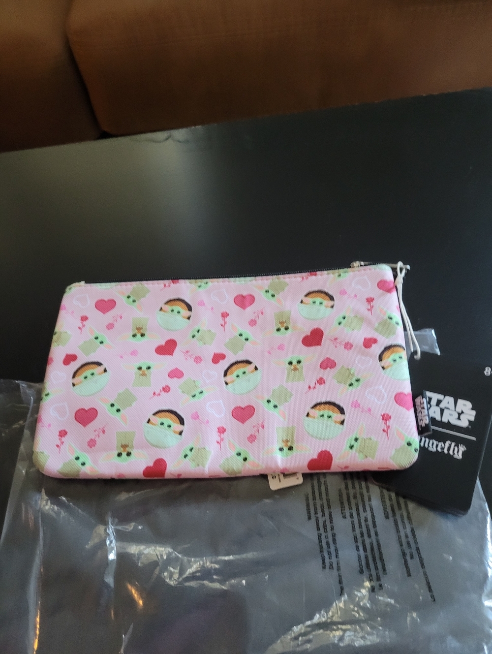 Star Wars Kids Pink Grogu Heart Zip Pouch by Loungefly